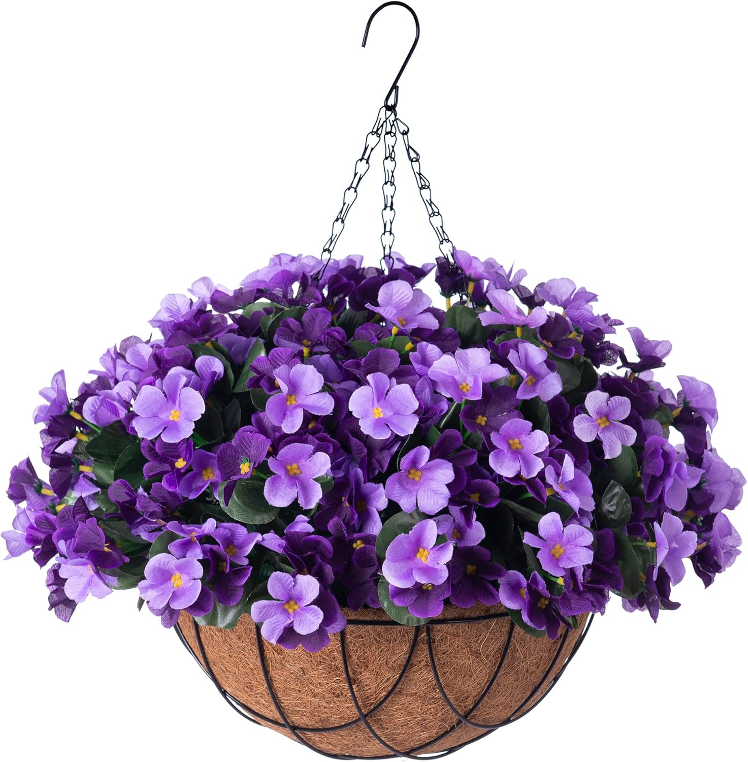 Artificial Hanging Flowers with Basket for Outdoor, Fake Hydrangea UV ...