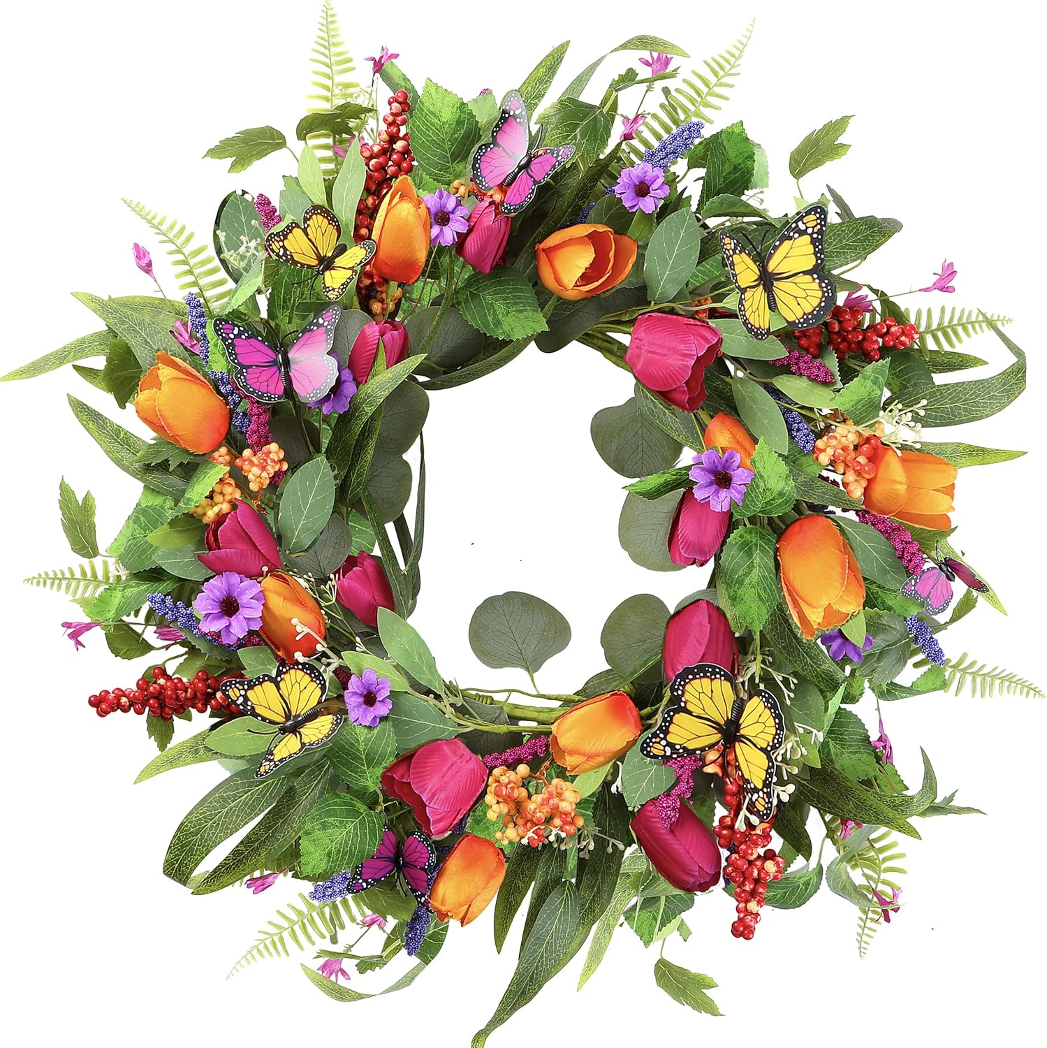 Sggvecsy Spring Summer Wreath for Front Door 22 Inch Artificial Tulips ...