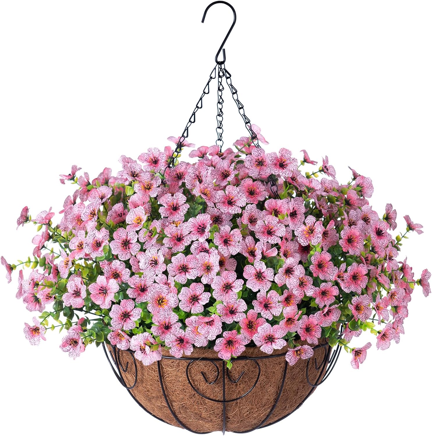 HyeFlora Artificial Fake Hanging Plants Flowers with Basket Outdoor Sp ...