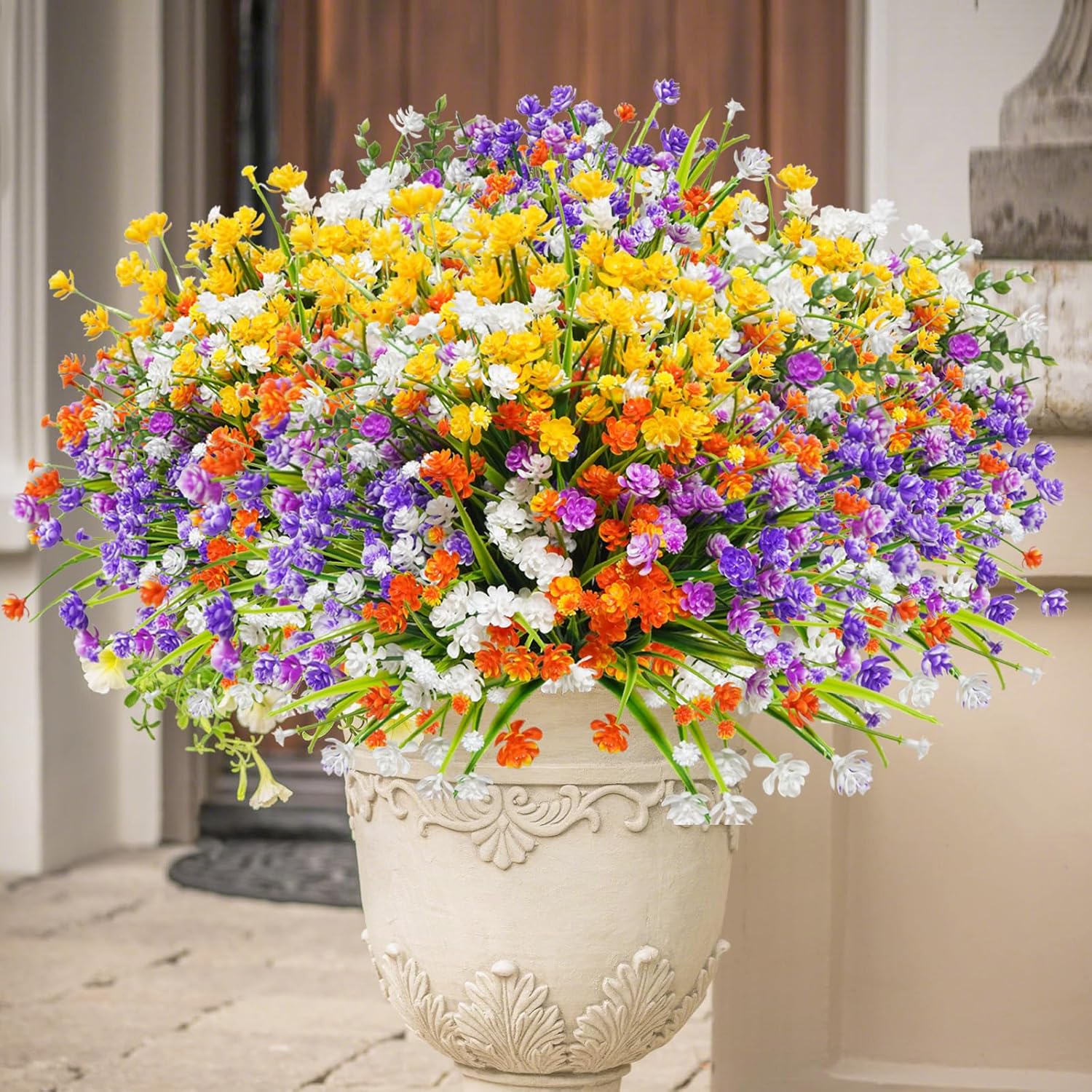 Uieke 24 Bundles Artificial Flowers for Outdoors UV Resistant Fake Flo ...