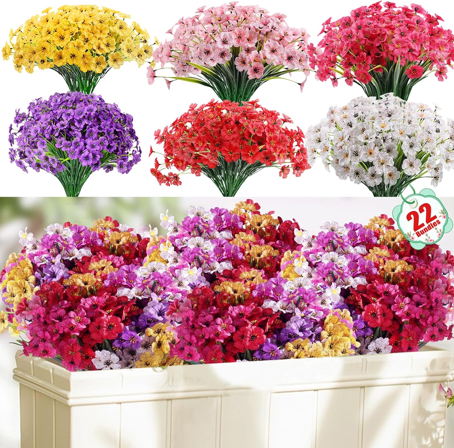 22 Pack Artificial Flowers for Outdoor Indoor Fake Plants, Faux Silk F ...