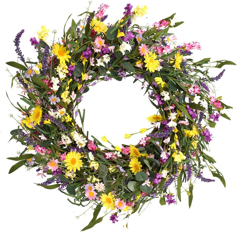 J'FLORU Spring Wreath 24 Inch Summer Wreaths for Front Door Artificial ...