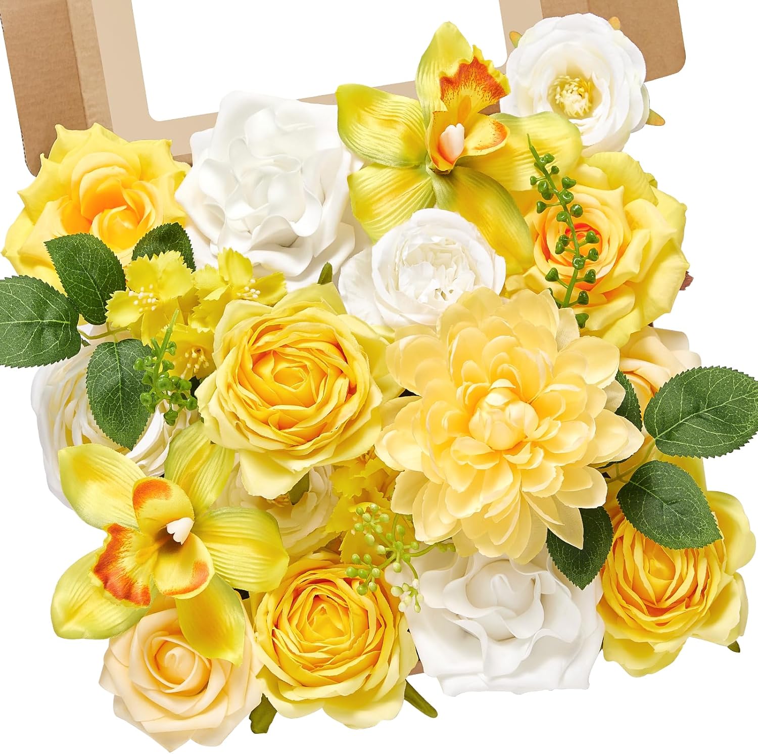 Alecono Artificial Flowers, Yellow Fake Spring Flowers Combo Box with ...